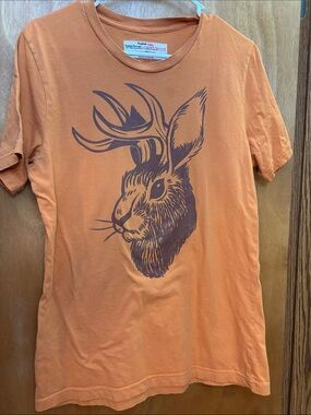 Orange Graphic Tee with Jackalope Illustration
